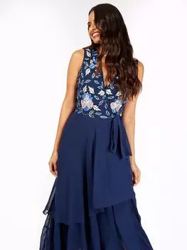 Платье макси с украшением Little Mistress Tie, Темно-синий