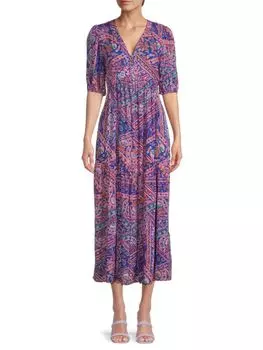 Платье макси с узором пейсли в стиле ампир Ba&Sh, синий