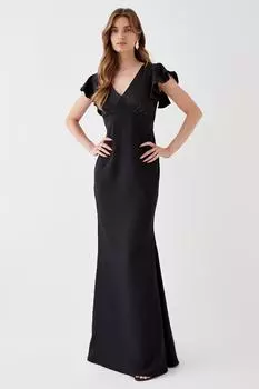 Платье макси с V-образным вырезом и оборками на рукавах Coast, черный