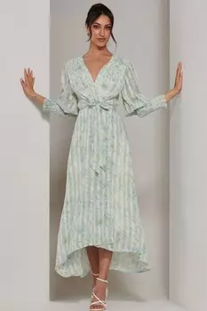 Платье макси с V-образным вырезом и завязкой на талии Jolie Moi, зеленый