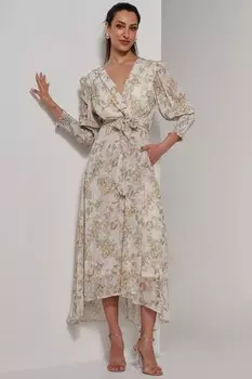 Платье макси с V-образным вырезом и завязкой на талии Jolie Moi, бежевый