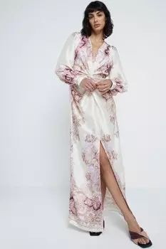 Платье макси с V образным вырезом и принтом спереди River Island, бежевый