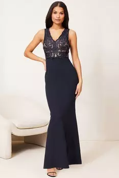 Платье макси с V образным вырезом Lipsy, синий