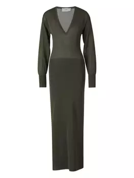 Платье макси с V-образным вырезом AMI Paris, зеленый