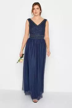 Платье макси с V-образным вырезом и бисером Long Tall Sally, синий