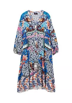 Платье макси с воланами и рукавами-фонариками Sheego, цвет Blau Gemustert