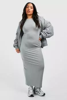 Платье макси с воротником-борцовкой Plus boohoo, серый