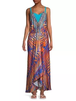 Платье макси с воротником халтер и тигровым принтом Ranee'S, цвет Rust