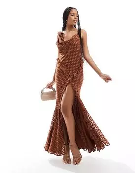 Платье макси с воротником-хомутиком и оборками из жаккарда в горошек ASOS DESIGN