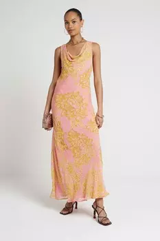Платье макси с воротником-хомутом River Island, розовый