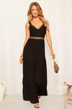 Платье макси с вырезами и кружевной отделкой в форме сердца Friends Like These, черный