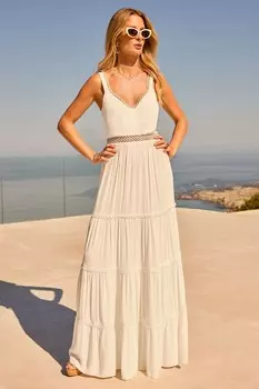 Платье макси с вырезами и кружевной отделкой в форме сердца Friends Like These, белый