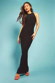Платье макси с вырезом basics Boohoo, черный