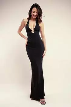 Платье макси с вырезом бретелькой Pearl & Scuba Goddiva, черный