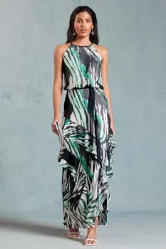 Платье макси с вырезом бретелькой и рюшами Love & Roses, белый