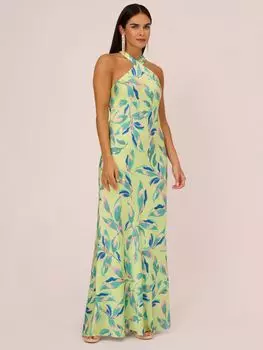 Платье макси с вырезом халтер Adrianna Papell, зеленый/разноцветный