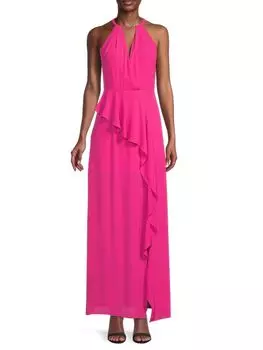 Платье макси с вырезом халтер и развевающейся отделкой BCBGMAXAZRIA Beetroot