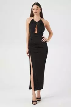 Платье макси с вырезом и цепочкой на шее Forever 21, черный