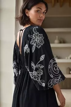 Платье макси с вышитыми рукавами Next, черный