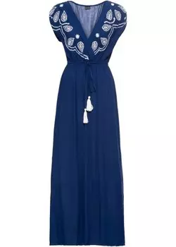 Платье макси с вышивкой Bodyflirt, синий
