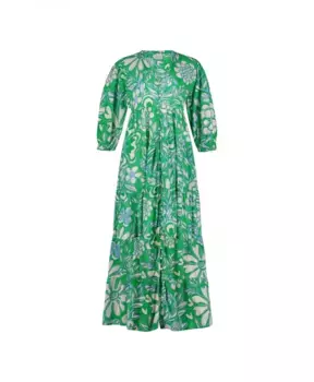 Платье макси с вышивкой и рукавами буфами Fabienne Chapot, зеленый