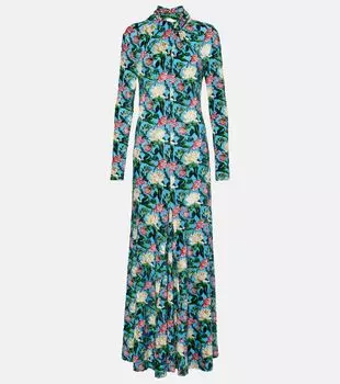 Платье макси с высоким воротником и цветочным принтом Rabanne, мультиколор