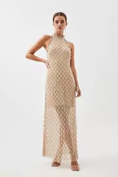 Платье макси с высоким воротом и украшением Petite Karen Millen, обнаженная