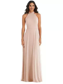 Платье макси с высоким воротом и открытой спиной After Six, цвет cameo