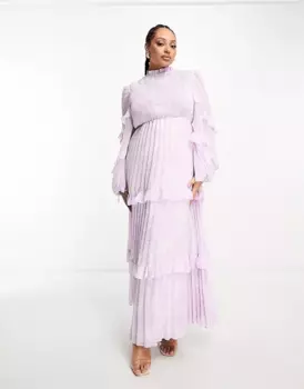 Платье-макси с высокой горловиной и оборками Asos Design, фиолетовый