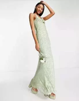 Платье макси с закрученным передом и цветочным узором ASOS Bridesmaid