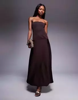 Платье макси с заниженной талией ASOS DESIGN цвета шоколада