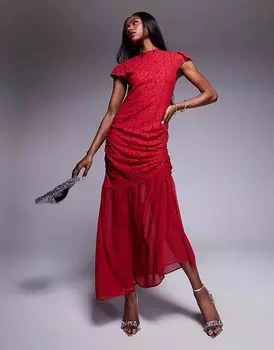 Платье макси с заниженной талией и высоким воротом ASOS DESIGN красного цвета