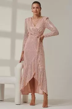 Платье макси с запахом и декором Jolie Moi, розовый