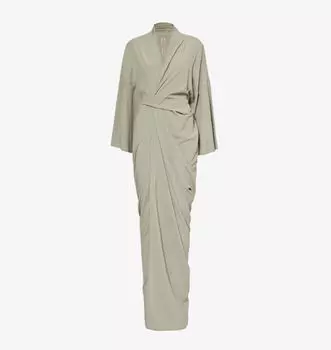 Платье макси с запахом и длинными рукавами из тканой смеси Rick Owens, синий