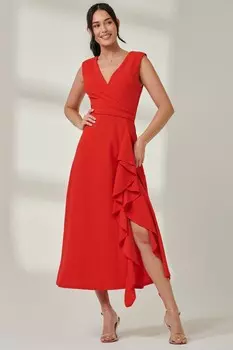 Платье макси с запахом и оборкой спереди Jolie Moi, красный