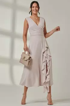 Платье макси с запахом и оборкой спереди Jolie Moi, серый