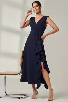 Платье макси с запахом и оборкой спереди Jolie Moi, синий