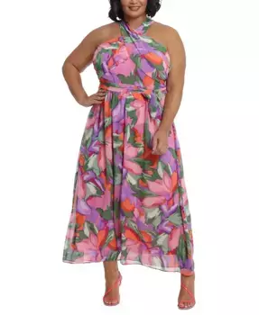 Платье макси с запахом и перекрещивающимися бретелями на шее больших размеров London Times, фиолетовый