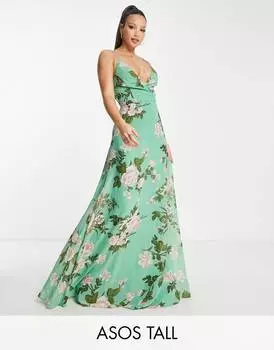 Платье макси с запахом на бретельках и шнуровкой сзади ASOS DESIGN Tall с цветочным принтом ASOS DESIGN Tall