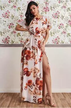 Платье макси с запахом сзади и развевающимися рукавами Goddiva, бежевый