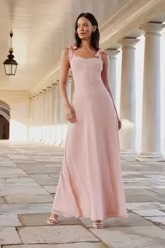 Платье макси с завязками на бретелях и корсетом для подружки невесты Lipsy, розовый