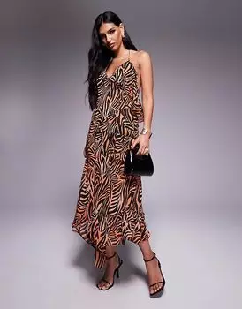 Платье макси с завязками на спине и оборками AFRM в цвете зебра с эффектом омбре