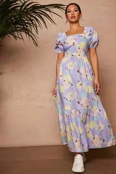 Платье-макси с завязкой сзади и цветочными мотивами Chi Chi London, синий