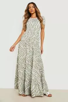 Платье макси с зеброй Boohoo, хаки