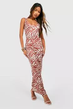 Платье макси с зебровым вырезом Boohoo, коричневый