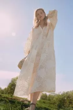 Платье макси с жаккардовым узором H&M, бежевый