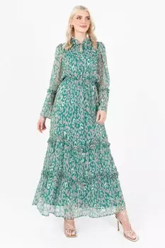 Платье-Макси с животным принтом и завязкой на шее Lovedrobe, зеленый