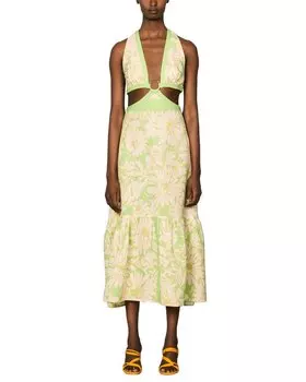 Платье макси Sandro из льняной ткани, зеленый