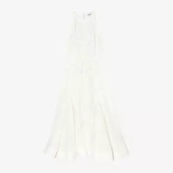 Платье макси Sandro льняное с кружевной отделкой, белый