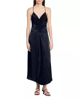 Платье макси Sandro Pralisse со сборками, синий